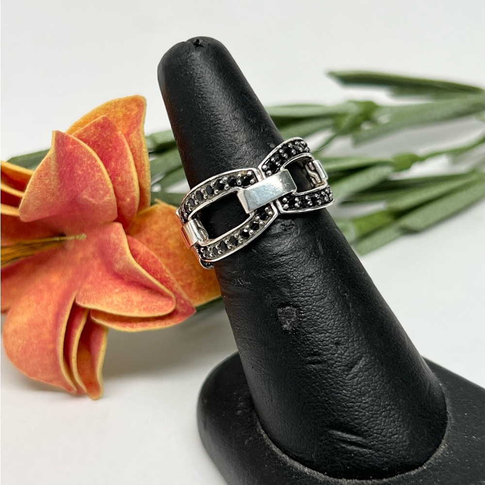 John Hardy Modern Chain Black Sapphire Band Ring .925 Sterling Silver - Picture 7 of 10